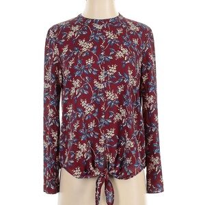 Madewell Burgundy Floral Blouse with Tie Detail